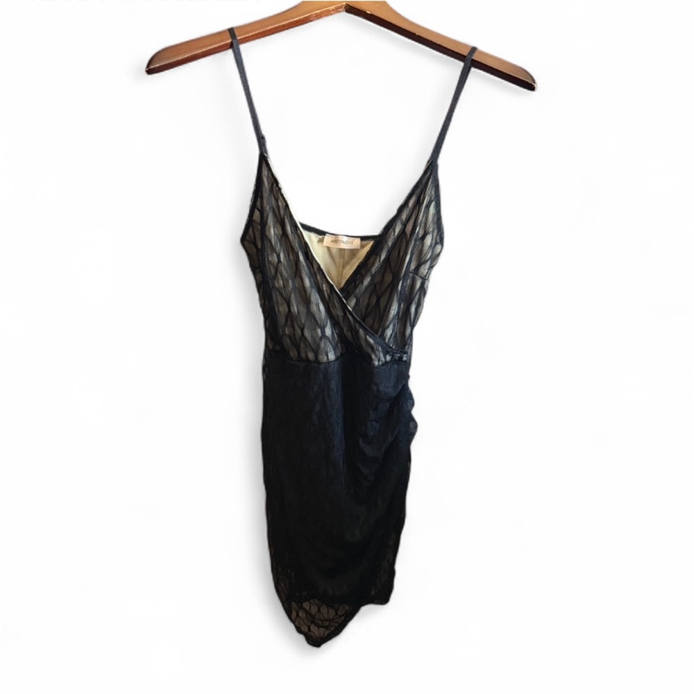 Misty Rose Size Small Elegant Black Lace Slip Asymmetrical Going Out Sheer Dress